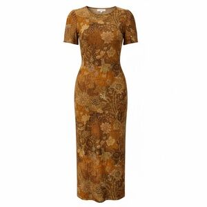 Misa Los Angeles Floral Tan Midi Dress